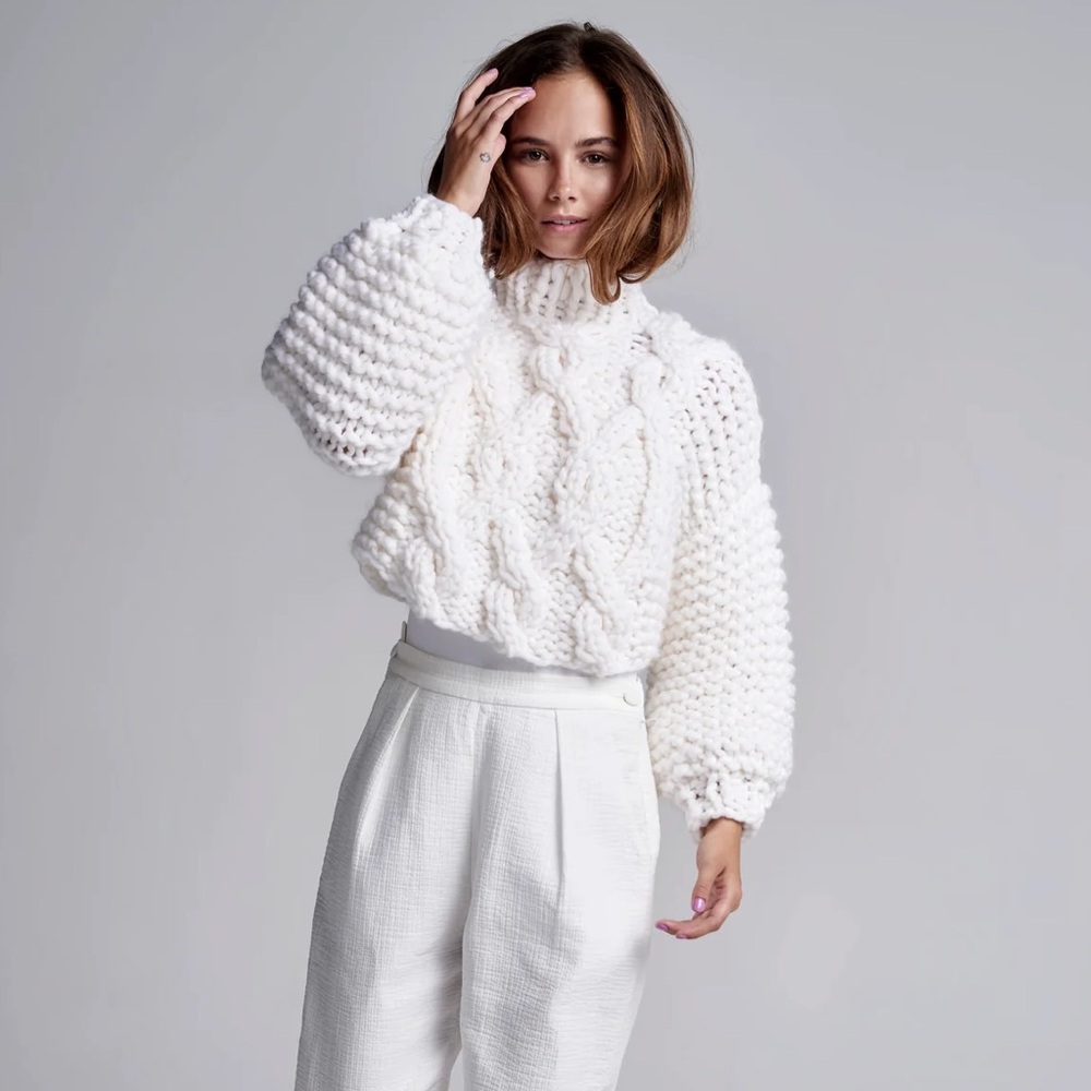 NWT Free People x Loopy Mango cropped cable knit fisherman turtleneck sweater